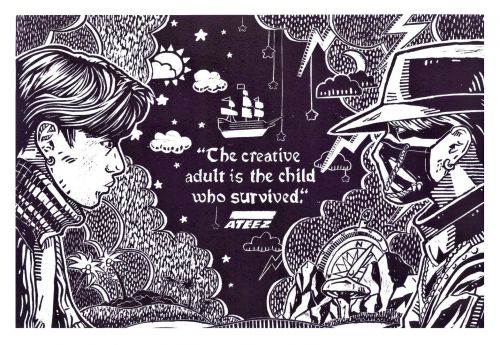 Ateez linocut